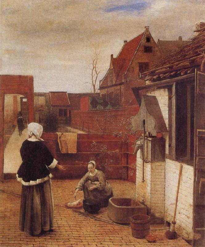 Pieter de Hooch A Woman and her Maid in  Courtyard oil painting image